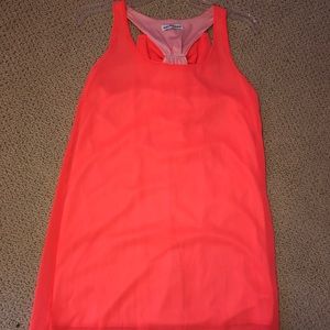 neon orange shift dress
